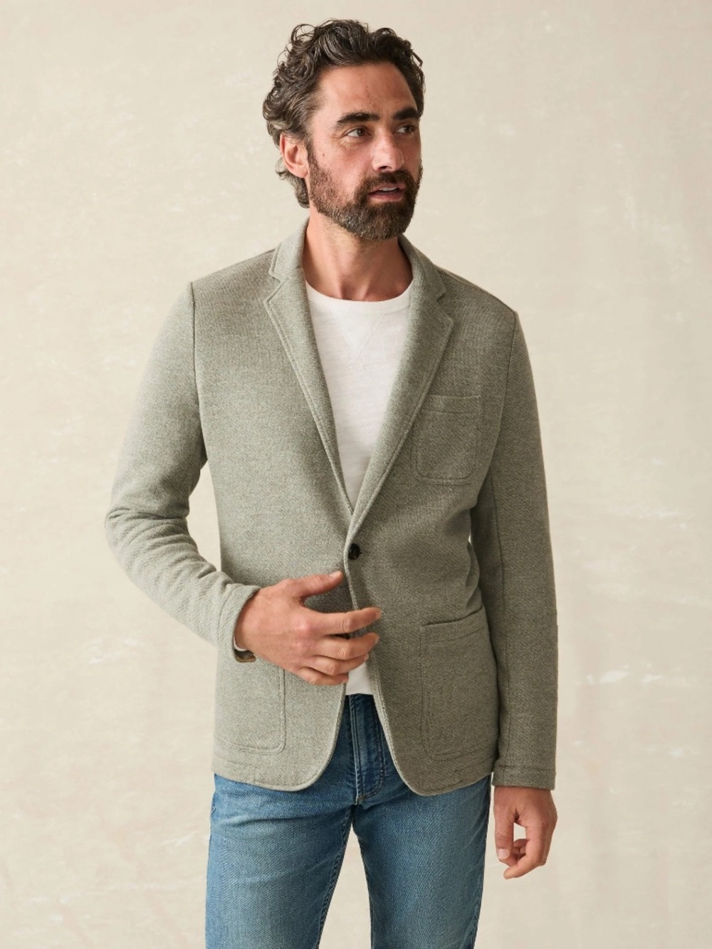 Faherty Inlet Knit Blazer Men's Small Olive Brush Melange